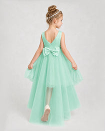 Turquoise Satin Tulle A-line Pageant Dress Back View
