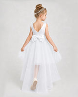 White Satin Tulle A-line Pageant Dress Back View