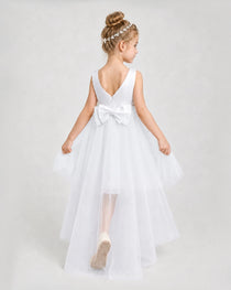 White Satin Tulle A-line Pageant Dress Back View