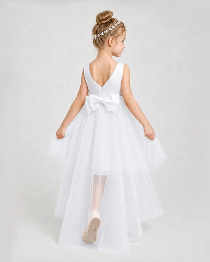 White Satin Tulle A-line Pageant Dress Back View