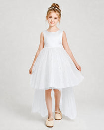 White Satin Tulle A-line Pageant Dress Front View