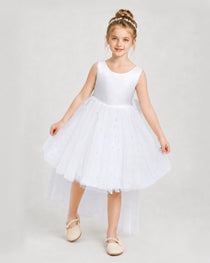 White Satin Tulle A-line Pageant Dress Detail View