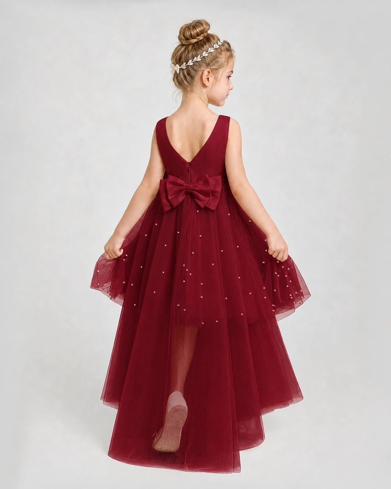 Wind Red Satin Tulle A-line Pageant Dress Back View