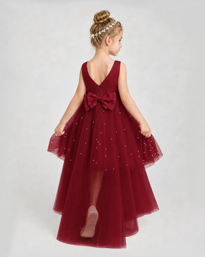 Wind Red Satin Tulle A-line Pageant Dress Back View