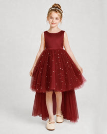 Wind Red Satin Tulle A-line Pageant Dress Front View