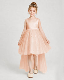 Dideyttawl Pageant Dress Pearl Embellished Asymmetrical Tulle Gown