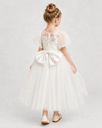 Ivory Tulle A-line Flower Girl Dress Back View