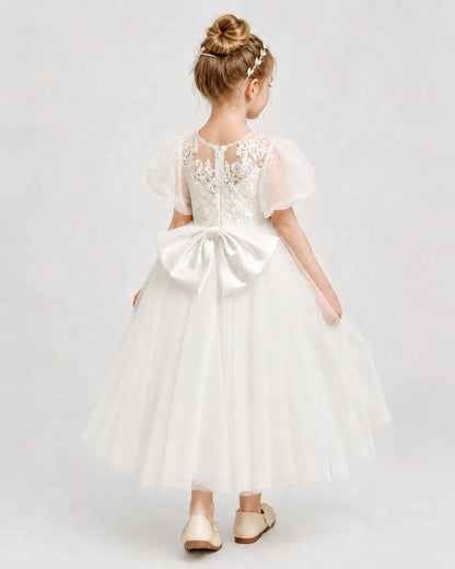 Ivory Tulle A-line Flower Girl Dress Back View