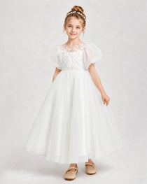 Ivory Tulle A-line Flower Girl Dress Side View