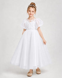 White Tulle A-line Flower Girl Dress Side View