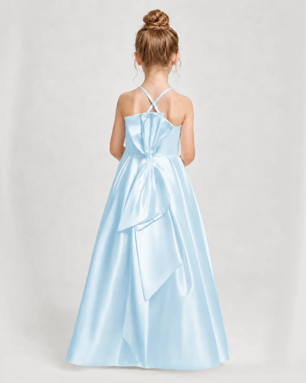 Baby Blue Satin A-line Girls Formal Dress Back View