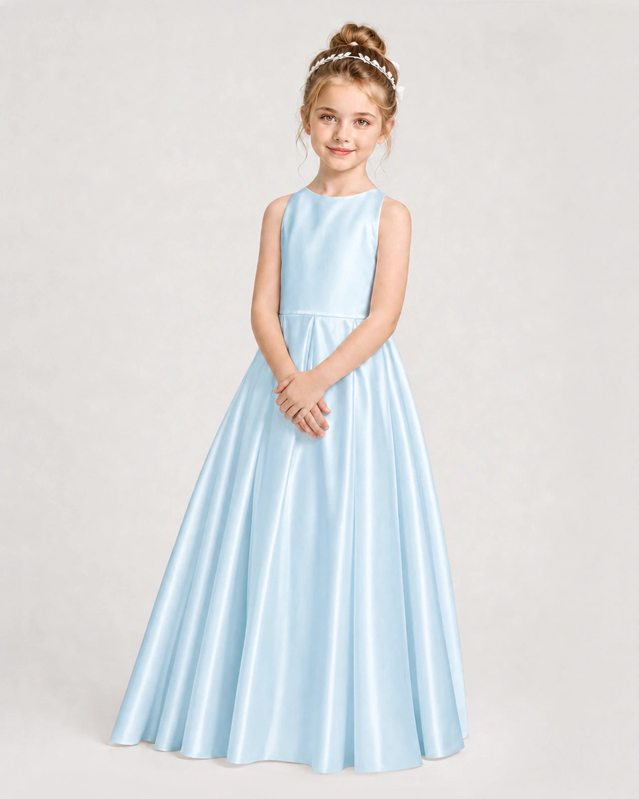 Dideyttawl Girls Formal Dress Halter Neck Bow Back Satin Floor-Length Gown