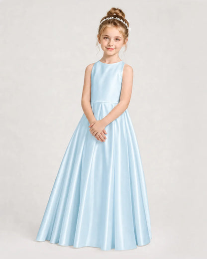 Baby Blue Satin A-line Girls Formal Dress Side View