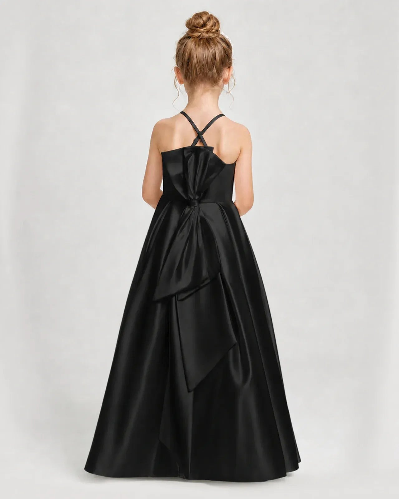 Black Satin A-line Girls Formal Dress Back View