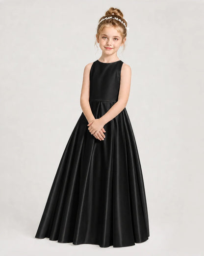 Black Satin A-line Girls Formal Dress Side View