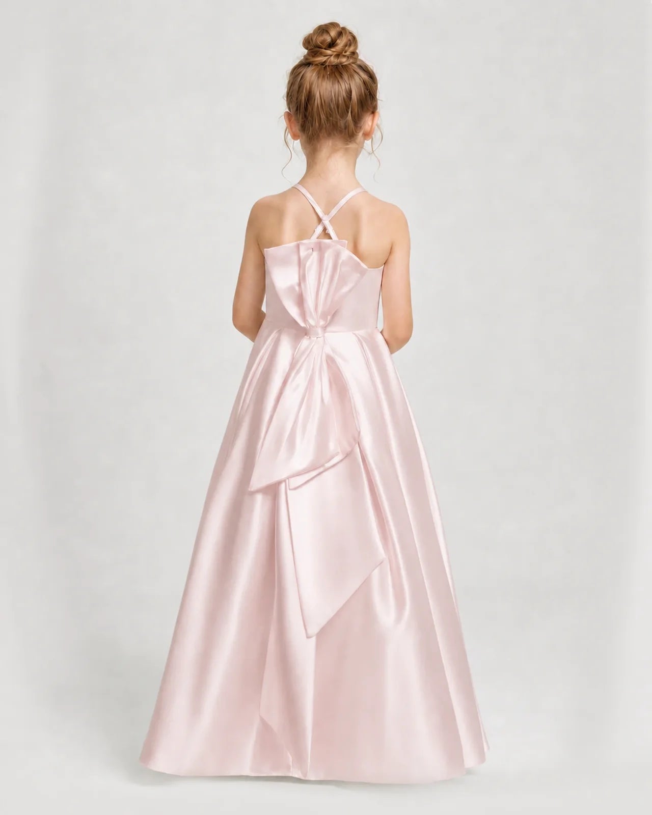 Dideyttawl Girls Formal Dress Halter Neck Bow Back Satin Floor-Length Gown
