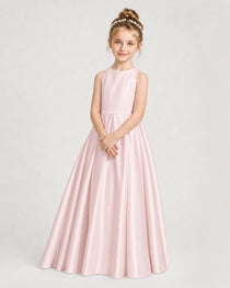 Dideyttawl Girls Formal Dress Halter Neck Bow Back Satin Floor-Length Gown