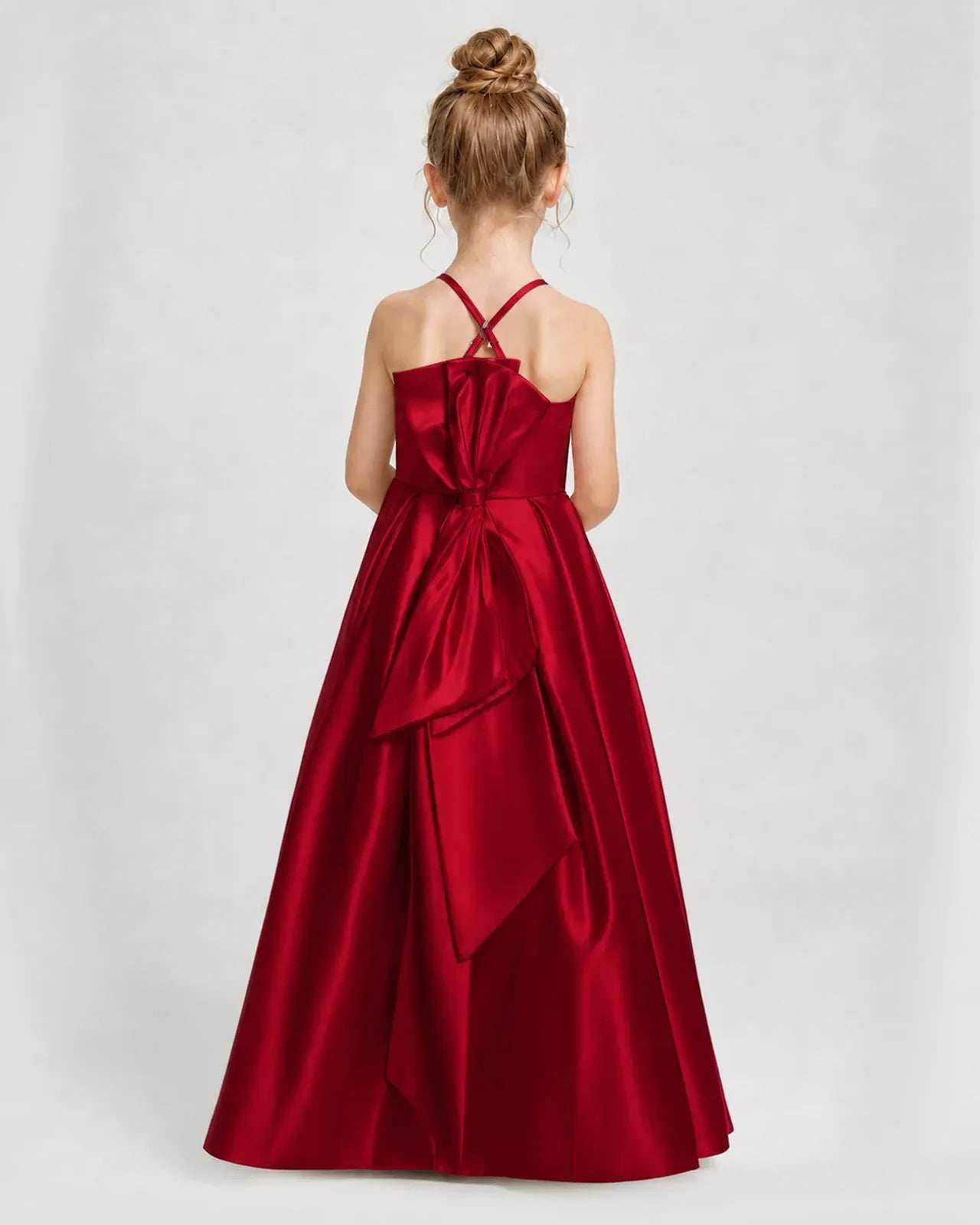 Burgundy Satin A-line Girls Formal Dress Back View