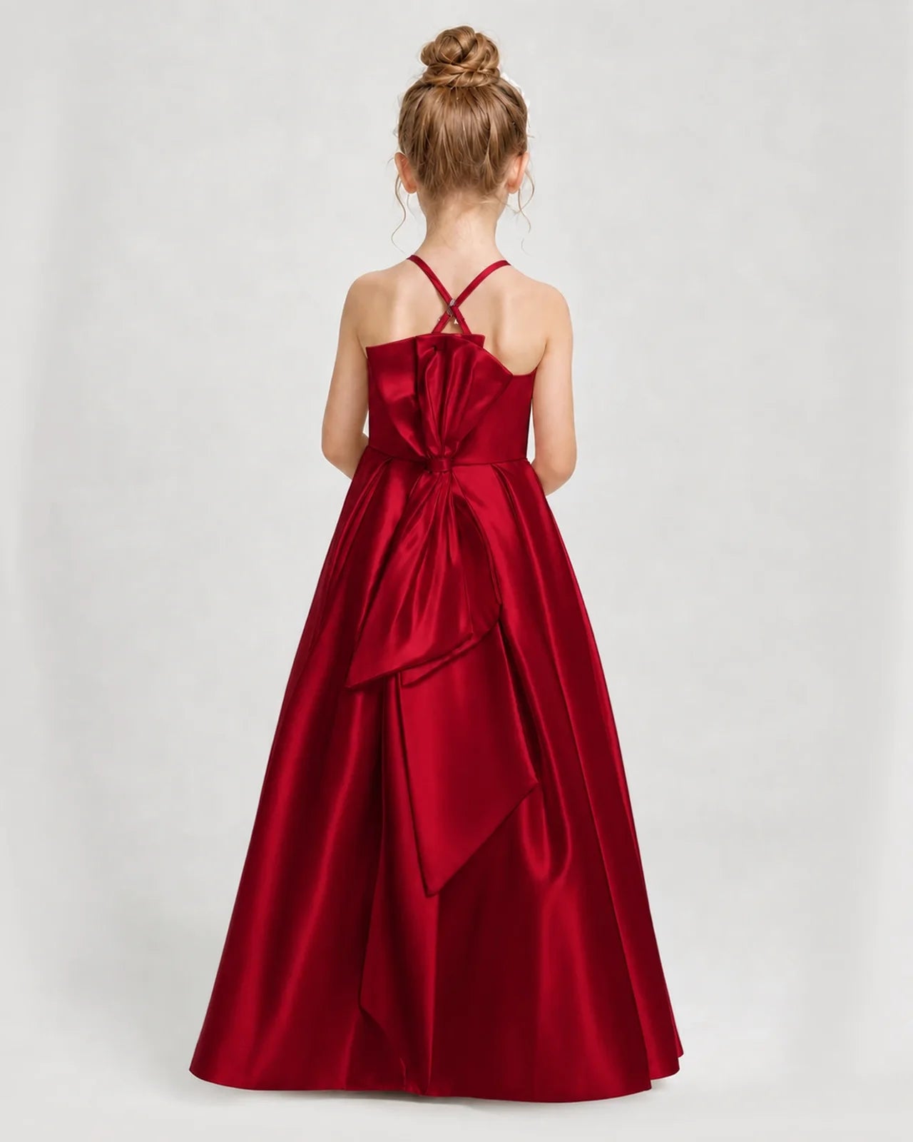 Dideyttawl Girls Formal Dress Halter Neck Bow Back Satin Floor-Length Gown