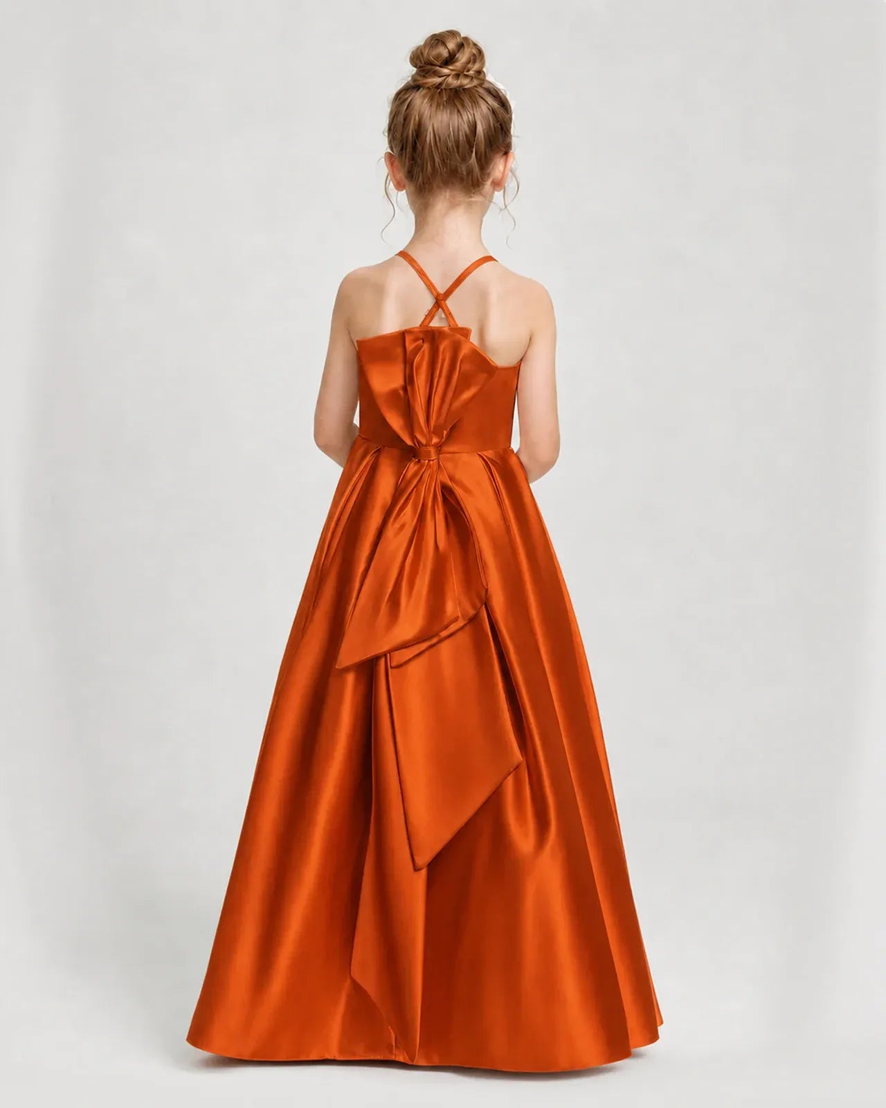 Burnt Orange Satin A-line Girls Formal Dress Back View