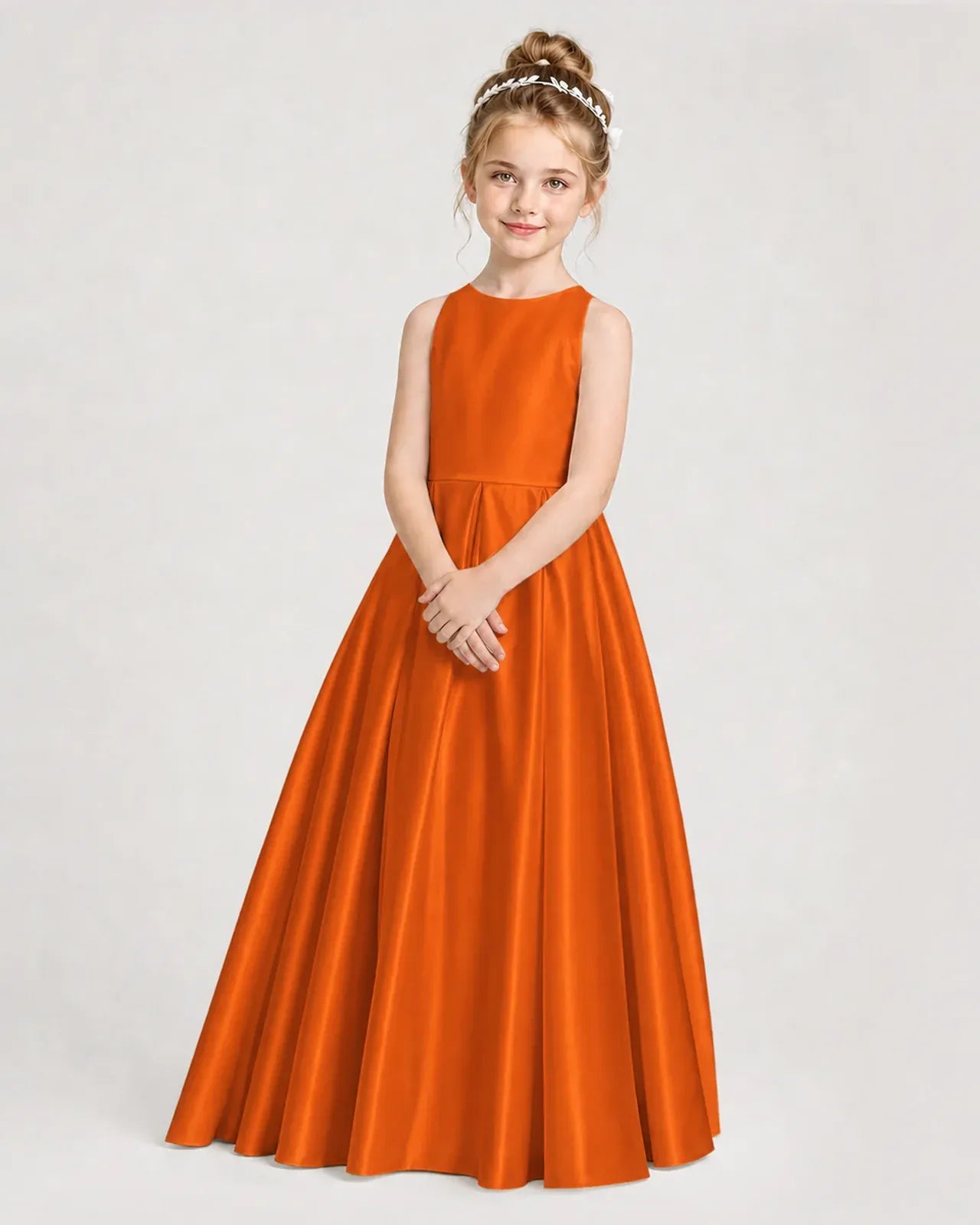 Burnt Orange Satin A-line Girls Formal Dress Side View