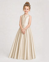 Champagne Satin A-line Girls Formal Dress Side View