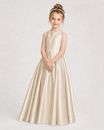 Dideyttawl Girls Formal Dress Halter Neck Bow Back Satin Floor-Length Gown