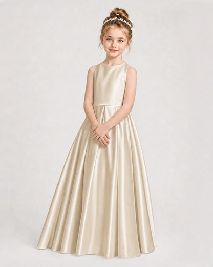 Champagne Satin A-line Girls Formal Dress Side View
