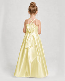 Dideyttawl Girls Formal Dress Halter Neck Bow Back Satin Floor-Length Gown