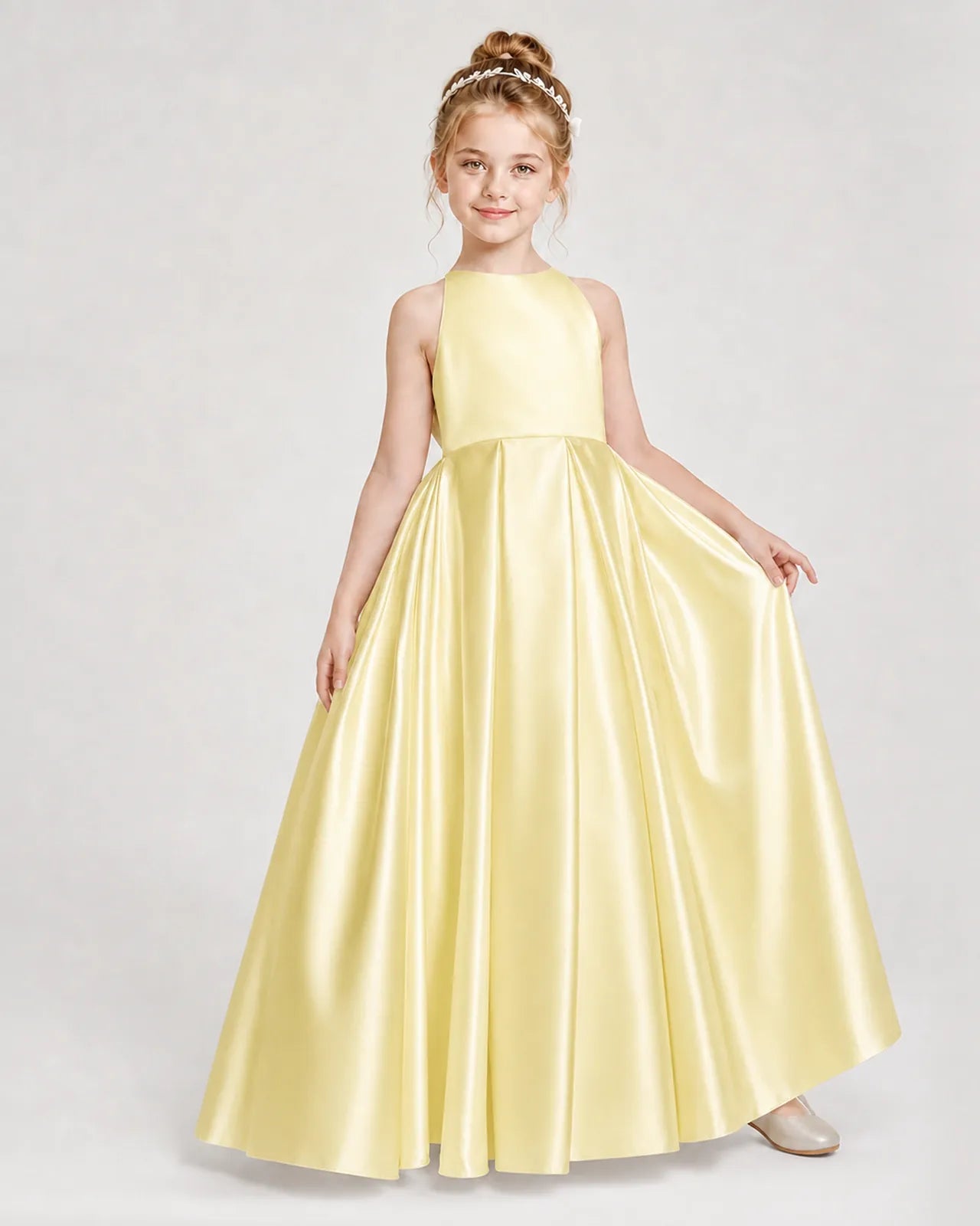 Daffodil Satin A-line Girls Formal Dress Front View