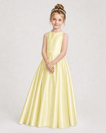 Dideyttawl Girls Formal Dress Halter Neck Bow Back Satin Floor-Length Gown