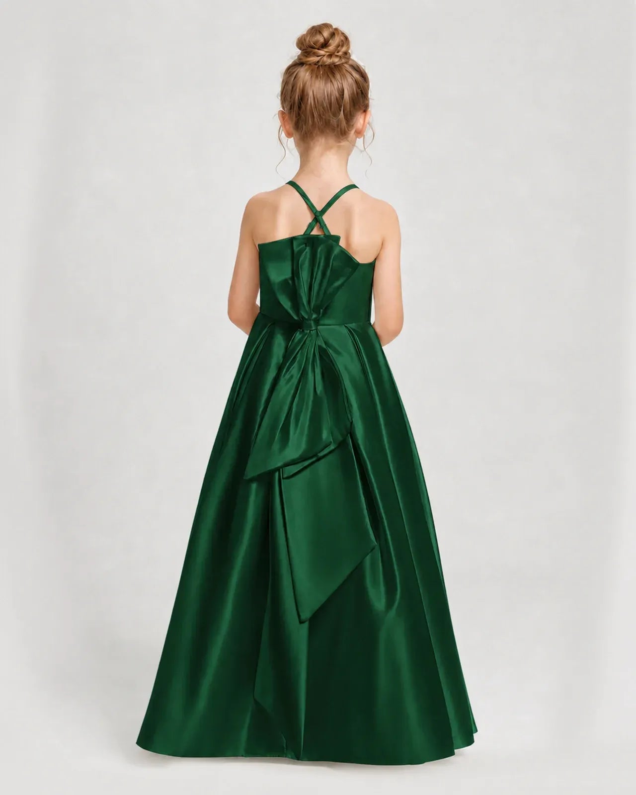 Dark Green Satin A-line Girls Formal Dress Back View