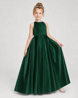 Dark Green Satin A-line Girls Formal Dress Front View