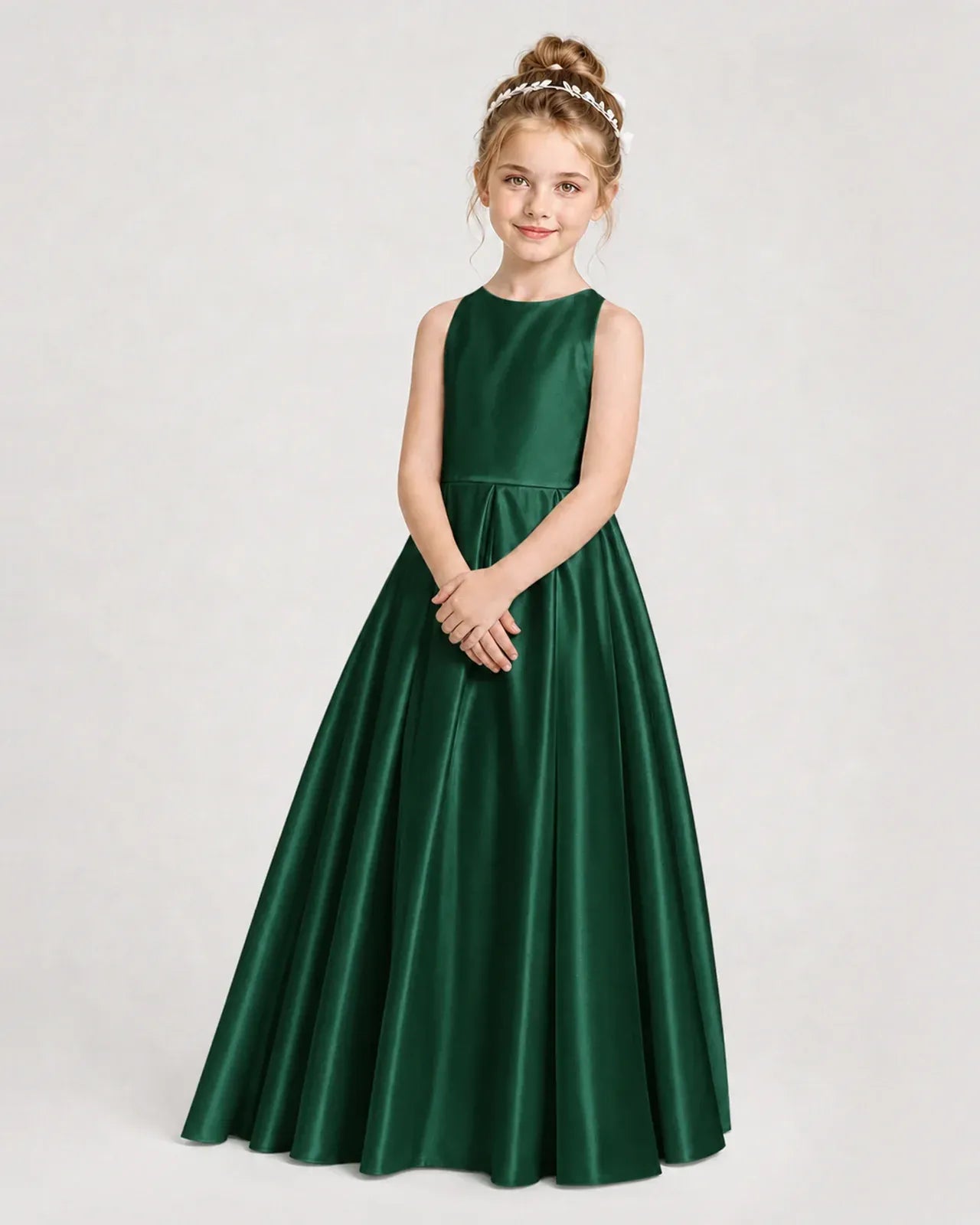 Dark Green Satin A-line Girls Formal Dress Side View