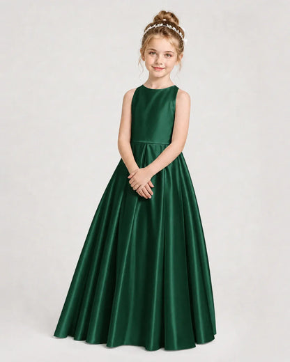 Dark Green Satin A-line Girls Formal Dress Side View