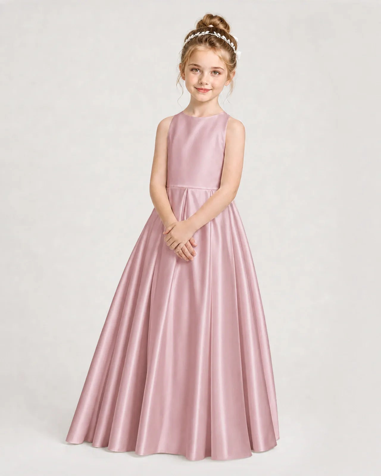 Dusty Rose Satin A-line Girls Formal Dress Side View