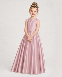 Dideyttawl Girls Formal Dress Halter Neck Bow Back Satin Floor-Length Gown