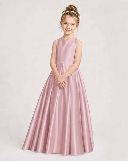 Dusty Rose Satin A-line Girls Formal Dress Side View
