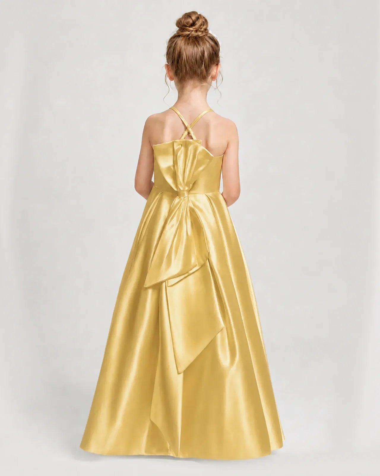 Gold Satin A-line Girls Formal Dress Back View