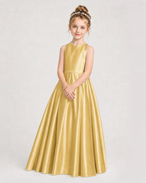 Dideyttawl Girls Formal Dress Halter Neck Bow Back Satin Floor-Length Gown
