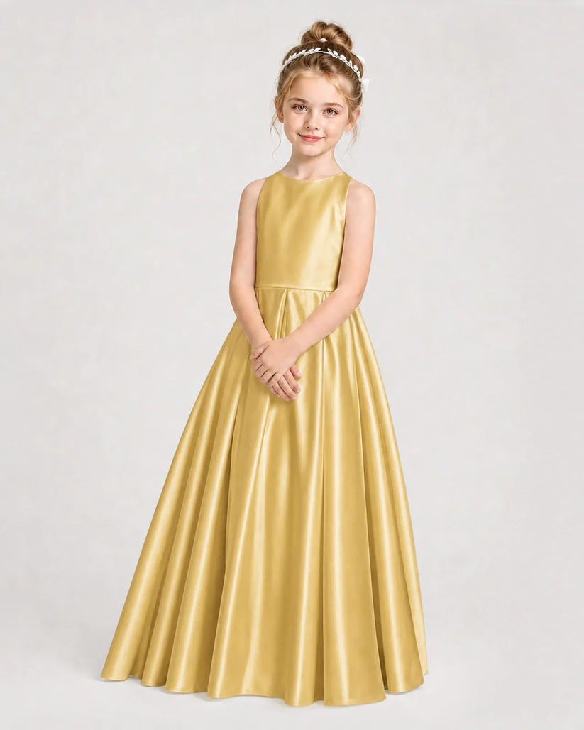 Gold Satin A-line Girls Formal Dress Side View