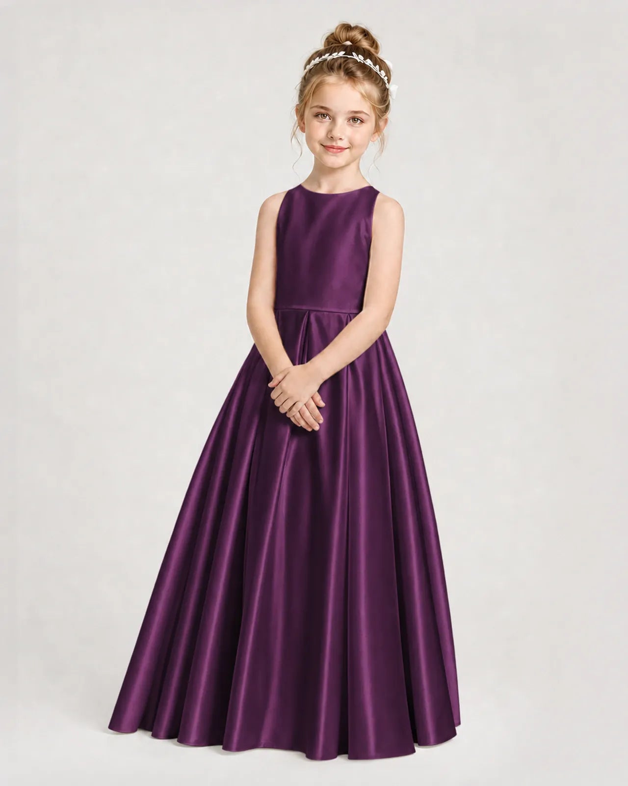 Grape Satin A-line Girls Formal Dress Side View
