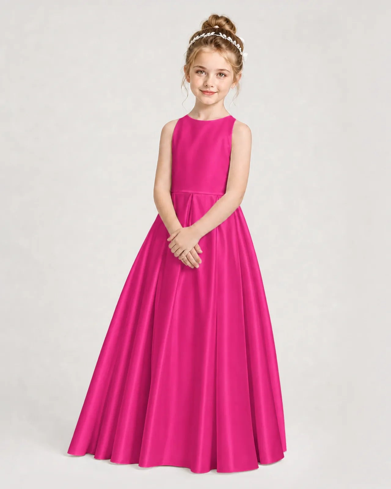 Hot Pink Satin A-line Girls Formal Dress Side View