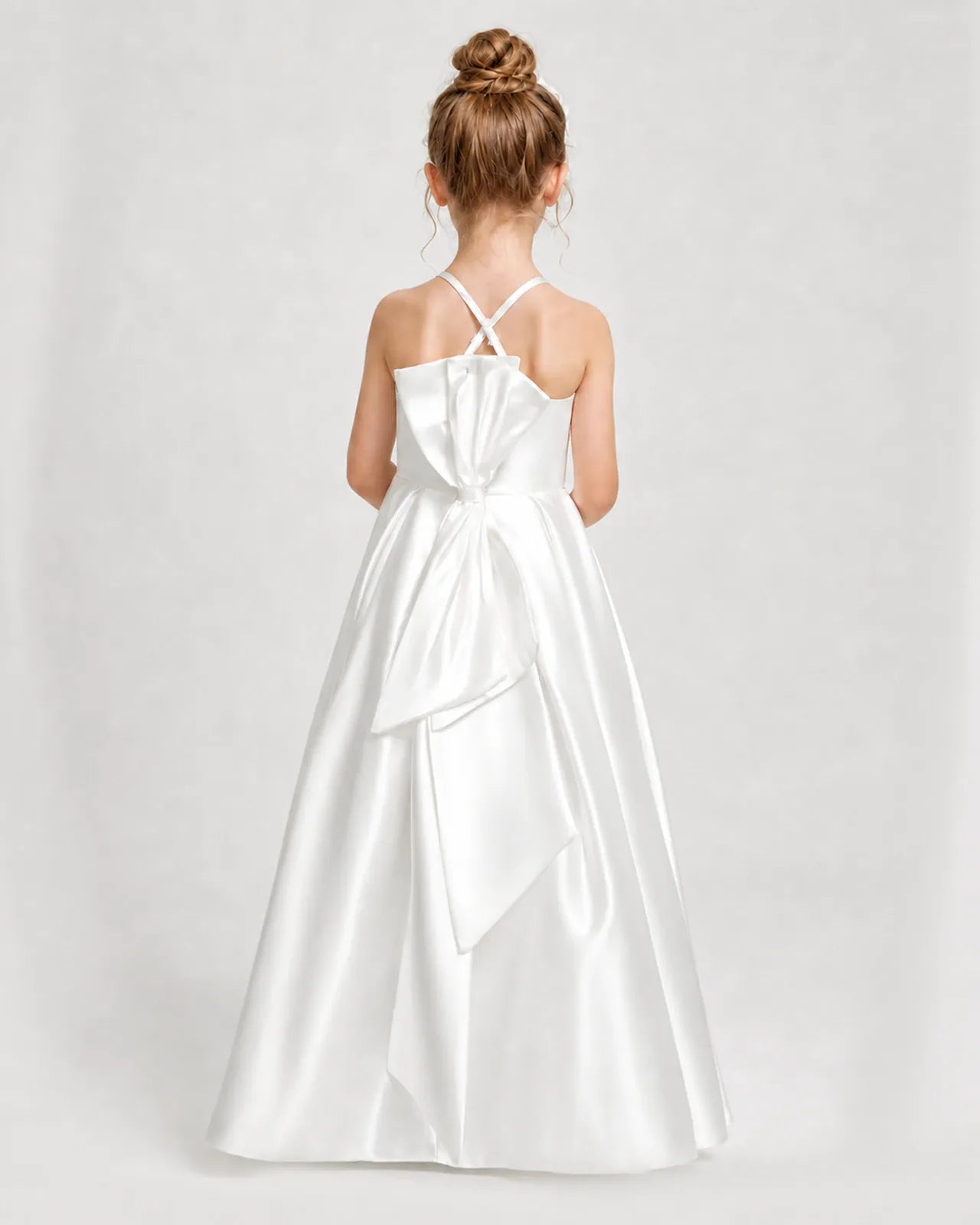 Ivory Satin A-line Girls Formal Dress Back View