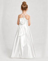 Ivory Satin A-line Girls Formal Dress Back View
