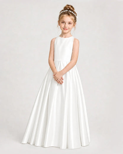 Ivory Satin A-line Girls Formal Dress Side View