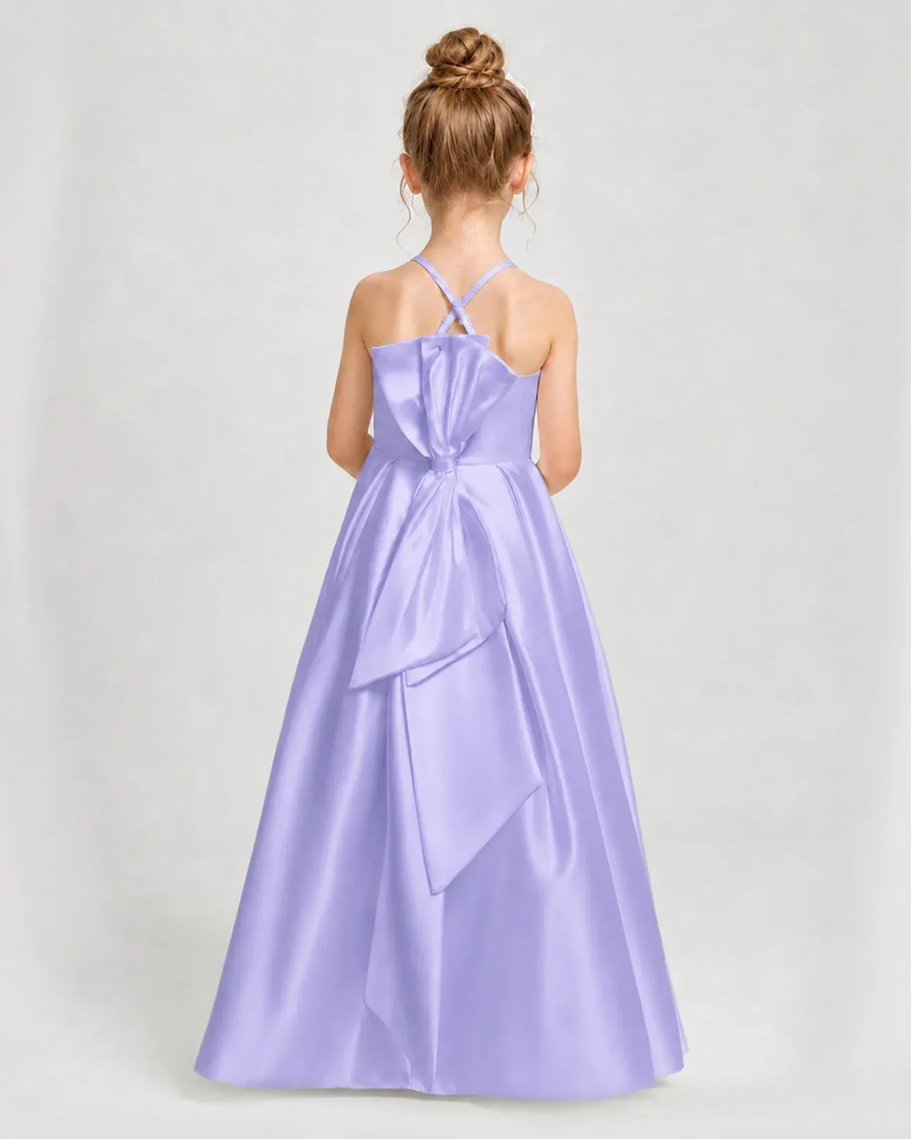 Lavender Satin A-line Girls Formal Dress Back View