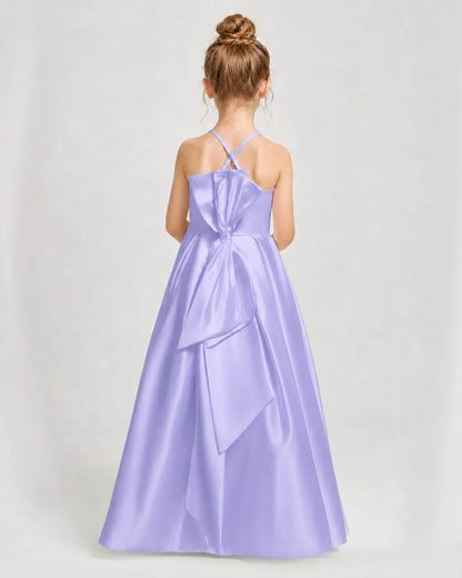 Lavender Satin A-line Girls Formal Dress Back View