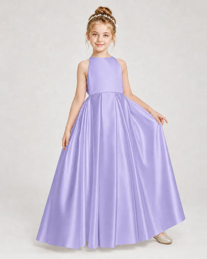 Lavender Satin A-line Girls Formal Dress Front View