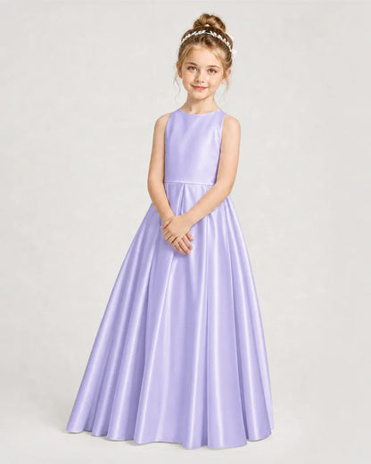 Lavender Satin A-line Girls Formal Dress Side View